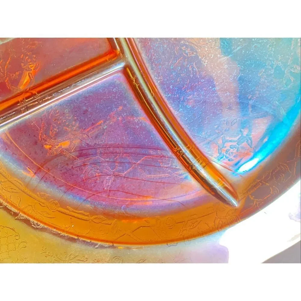 Federal Glass Normandie Lattice & Bouquet Sunburst Marigold Iridescent Grill Pla